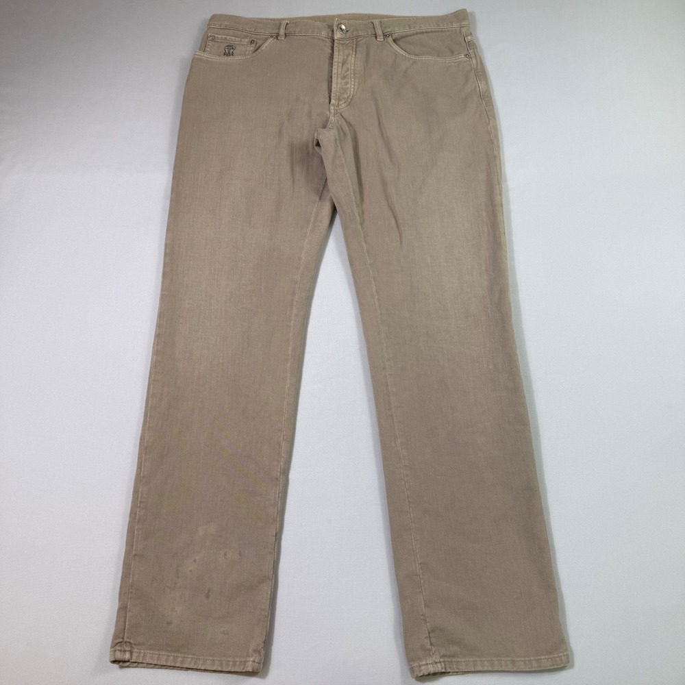 Brunello Cucinelli Jeans Mens 52 Taupe Regular Fit Cotton Denim Trousers Italy
